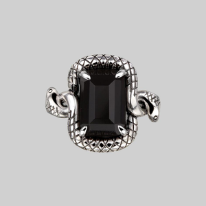 MALICE. Black Spinel Coiled Snake Cocktail Ring - Silver - Silver / Small