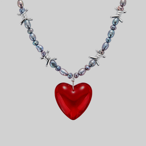 HEART OF STONE. Barbed Wire & Black Pearl Necklace - Silver - Silver