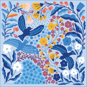 Double Sided Silk Scarf Of Blue Birds