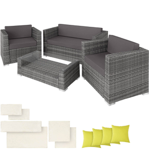 Garden Furniture Set Munich - outdoor sofa, 2 armchairs, table, 2 cushion cover sets