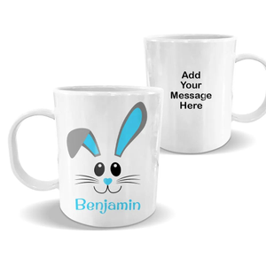 Blue Bunny Face White Plastic Mug