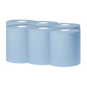 2Work 300m Blue 1-Ply Centrefeed Rolls (Pack of 6) - KF03803