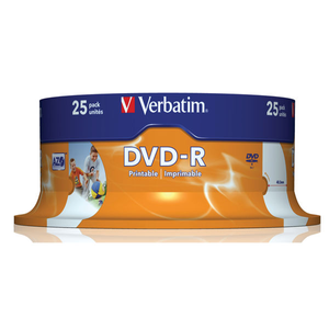 Verbatim Inkjet Printable 4.7GB 16x DVD-R Discs (Pack of 25) -