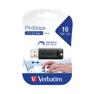 Verbatim Pinstripe 16GB Black Flash Drive USB 3.0  - 49316
