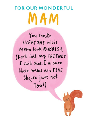 Cute typographic illustrative Squirrel Mam Birthday Card