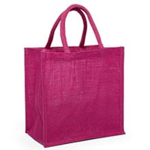 Jute Shopping Bags - Laminated Interior, Hot Pink, Pack - 11-7/8 X 7-7/8 X 11-7/8, - Gusset - 7 7/8'' - Quantity: 6 - Reusable Bags by Paper Mart