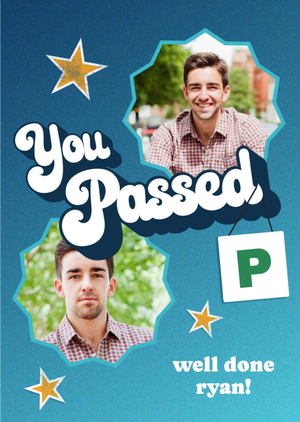 Retro Typography With Starburst Photo Frames You Passed Your Driving Test Photo Upload Card