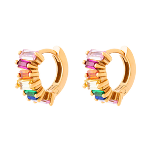 Rainbow Crystal Baguette Huggies In Gold