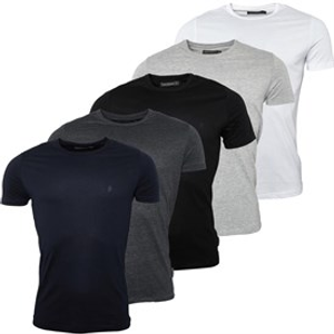 French Connection Mens Five Pack Crew T-Shirts Multi 1 - Black/White/Marine/Light Grey Melange/Charcoal