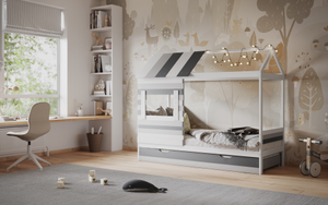 Flair Woodland House Bed with Trundle White & Grey