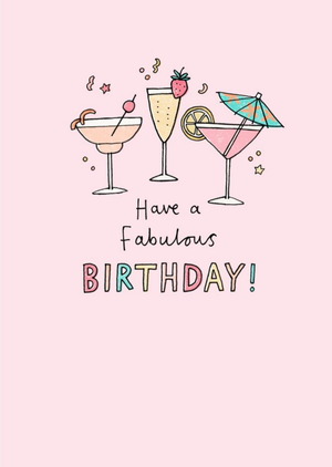 Jenny Seddon Pink Illustrated Cocktails Birthday Card