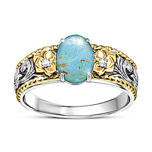 Country Rose Turquoise And Diamond Ring Size 5.5
