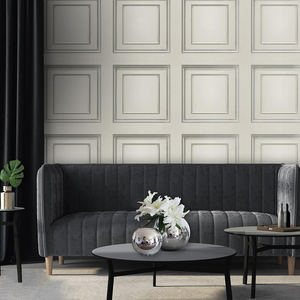 Belgravia Decor Amara Wood Panel Off White/Silver Satin Wallpaper - 7388