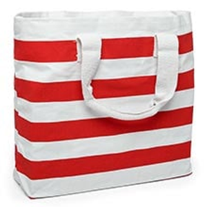Stripe Canvas Tote Bags, Red, Natural, Package 6 - 17-5/16 X 4-1/4 X 14, - Gusset - 4 1/4'' - Reusable Bags by Paper Mart