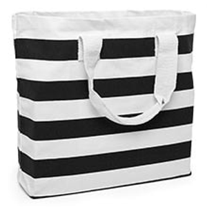 Stripe Canvas Tote Bags, Black, Natural, Package 6 - 17-5/16 X 4-1/4 X 14, - Gusset - 4 1/4'' - Reusable Bags by Paper Mart