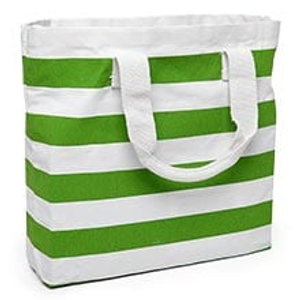 Stripe Canvas Tote Bags, Green, Natural, Package 6 - 17-5/16 X 4-1/4 X 14, - Gusset - 4 1/4'' - Reusable Bags by Paper Mart