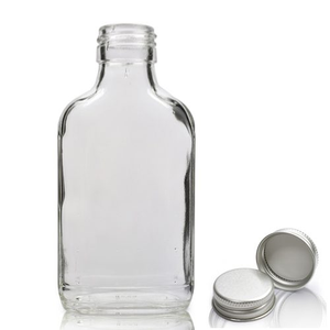 100ml Glass Spirit Flask Bottle & Aluminium Cap - Silver
