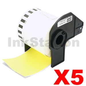 5 x Compatible Brother DK-22606 Black Text on Yellow Continuous Film Label Roll 62mm x 15.24m