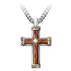 Olive Wood & Genuine Diamond Faith Pendant Necklace