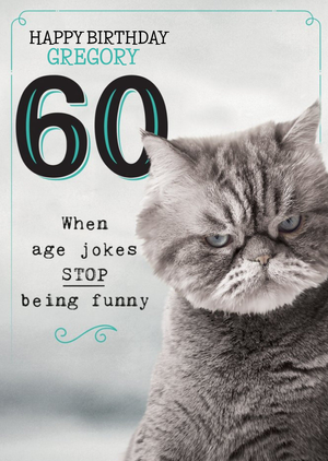Humorous Photographic Grumpy Cat 60th Birthday Card