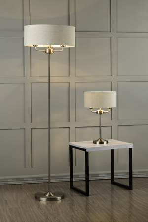 Laura Ashley Sorrento Floor Lamp Satin Nickel with Natural Shade