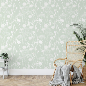 Catherine Lansfield Meadowsweet Floral Green Wallpaper - 165580