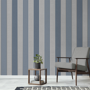 Fine Decor Larson Stripe Navy/Silver Metallic Wallpaper - FD42823