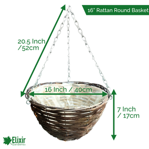Rattan Hanging Baskets with Optional Wall Brackets (11"-18")