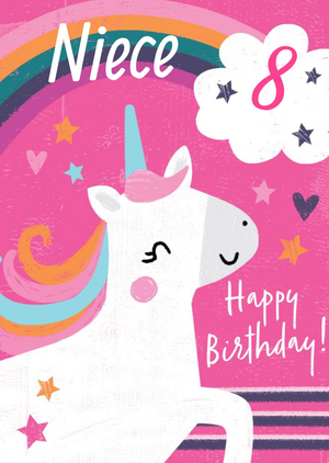 Unicorn and Rainbow Personalise Age Birthday Card
