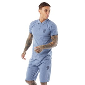Brave Soul Mens Vernon Polo Shirt & Shorts Set Blue Marl