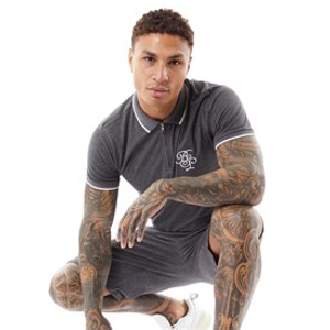Brave Soul Mens Vernon Polo Shirt & Shorts Set Black Marl