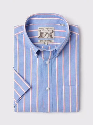Blue & Red Short Sleeve Button Down Oxford Shirt