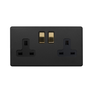 Soho Lighting Matt Black & Brushed Brass 13A 2 Gang Switched Socket Double Pole