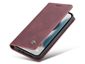 CaseMe Slim Synthetic Leather Wallet Case with Stand for iPhone 13 - Burgundy