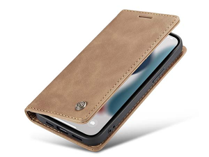 CaseMe Slim Synthetic Leather Wallet Case with Stand for iPhone 13 Mini - Tan