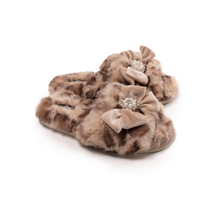 Anya Slider Slipper With Diamante In Leopard (L)
