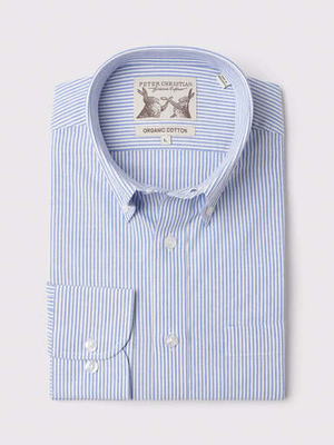Blue Stripe Long Sleeve Button Down Oxford Shirt