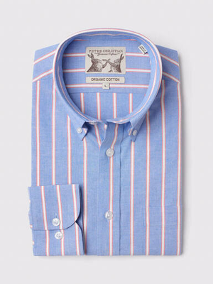Blue & Red Stripe Long Sleeve Button Down Oxford Shirt