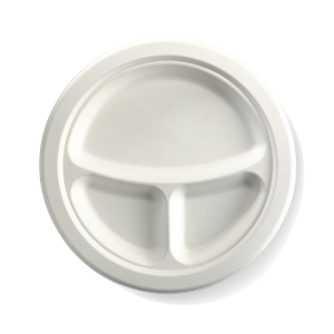 Biopak BioCane 3-Compartment Round Plate White 23cm 9" 500pcs