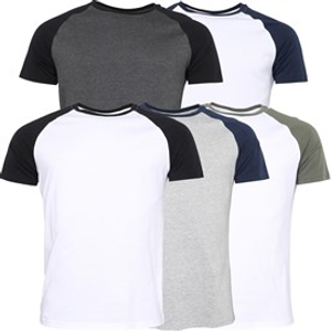 Smith And Jones Mens Progress Five Pack Raglan T-Shirts Multi