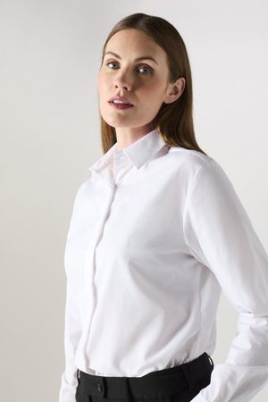 SJ Women's Long Sleeve Shirt with Concealed Buttons, White