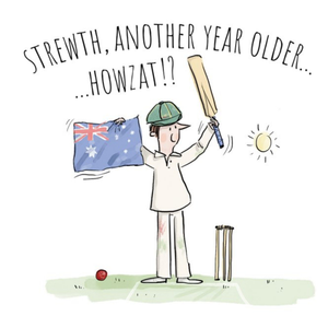 Moonpig Illustration Of A Cricketer Holding Up An Australian Flag Strewth Another Year Older Birthday Card