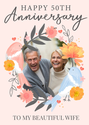 Okey Dokey Design Floral Photo Frame 50th Anniversary Customisable Card