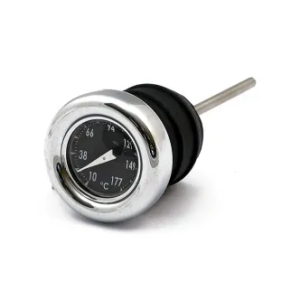 DOSS Oil Tank Dipstick With Temperature Gauge in Chrome Finish With Black Face For 1984-1999 Softail, 1982-2003 XL And Custom Tanks (02-083)