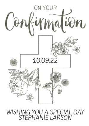 Okey Dokey Design Line Drawing Confirmation Baptism Floral Card