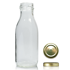 300ml Clear Glass Juice Bottle & 38mm Twist Off Cap - Gold (Button Top)