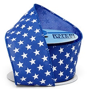 White Stars On Wired Ribbon, Yd, Blue, Roll 1 - 2-1/2" X 10 - Embellishments & Trims by Paper Mart