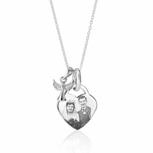 Silver Angel Heart Photo Necklace