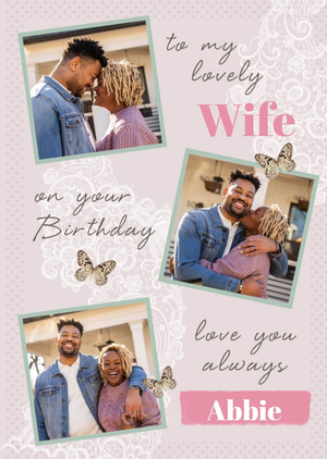 Cute Floral Wife Birthday Photo Upload Card