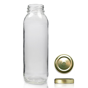 250ml Tall Glass Juice Bottle & Twist Off Cap - Gold (Button Top)